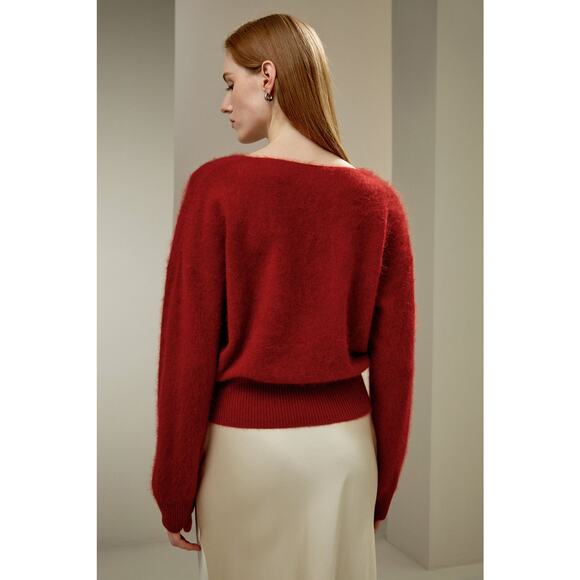Lilysilk Brushed Cashmere V-Neck Pullover Sweater Long Sleeve Red Size L NWT - Picture 2 of 13